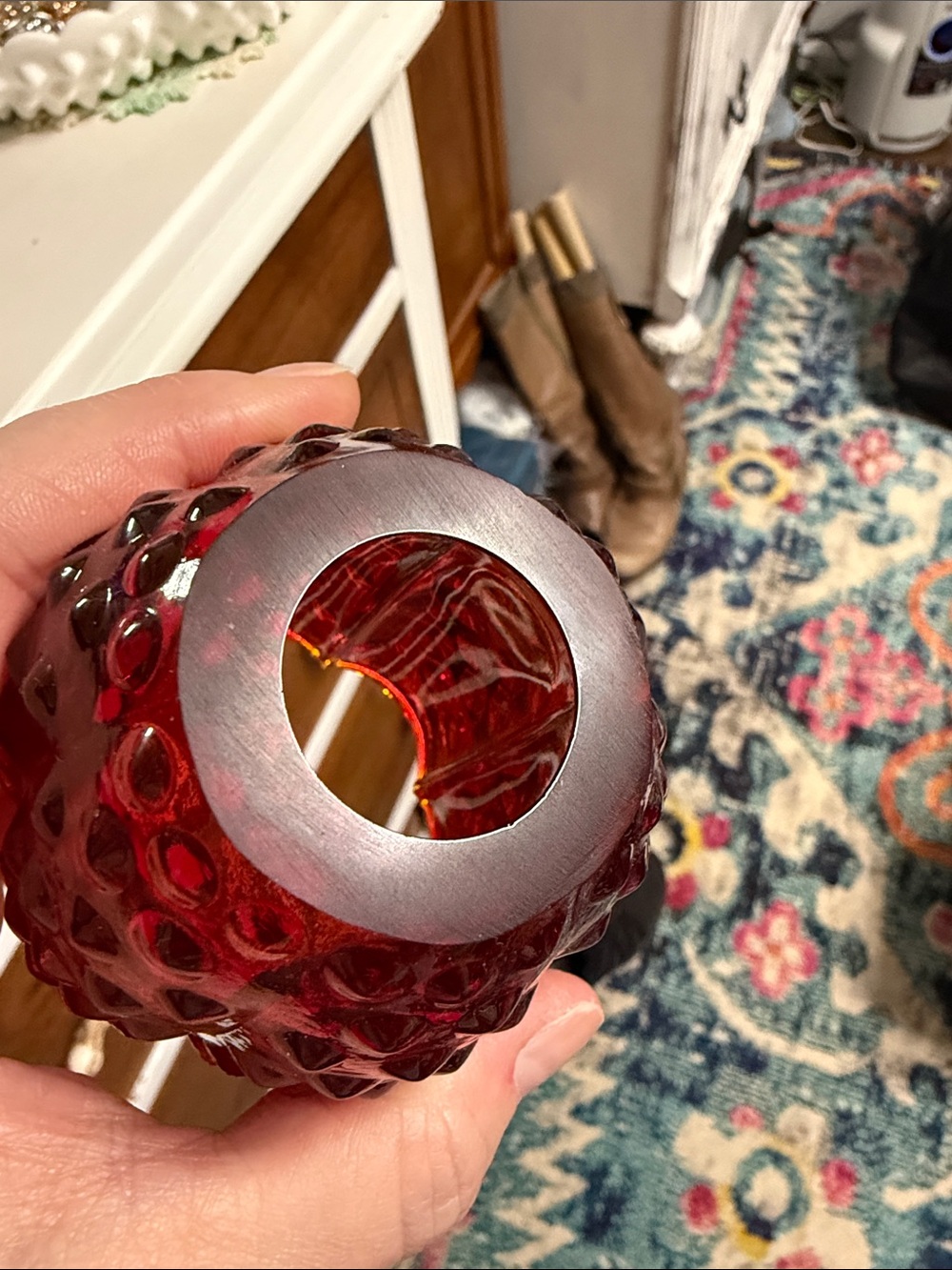 *SUNDAY SALE* Vintage Fenton hobnail fairy lamp ruby red - Picture 3 of 10